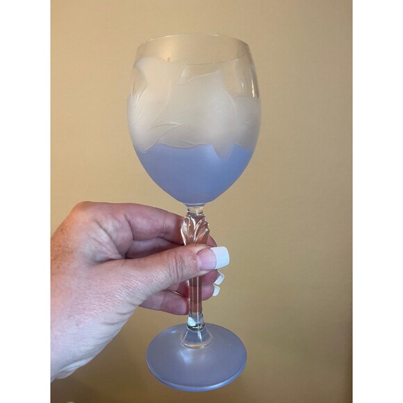 Beautiful Frosted Blue Etched Decanter and Wine Glasses - Picture 5 of 12